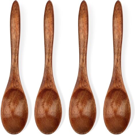 Lntyq Set mit 4 kleinen Holzlöffeln, 14 cm Honiglöffel für Tee, Holzlöffel zum Essen, Mini-Servierlöffel aus Holz für Kaffee, Tee, Gewürze