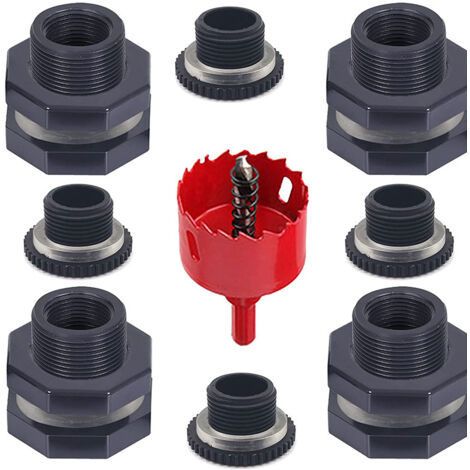 Lntyq Wasserfass-Wasserhahn-Set PVC-Schottverschraubung mit Kappen, multifunktionales Zubehör für Aquarien, Badewannen, Regentonnen, 3/4 Zoll (1/5)
