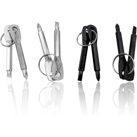 Lntyq 4-teiliges Multifunktions-Schraubendreher-Set, tragbarer Schlüsselanhänger, Mini-Schraubendreher für EDC-Ergänzung, einzigartiger kleiner Kreuzschlitzschraubendreher, Schlüsselanhänger für Herre