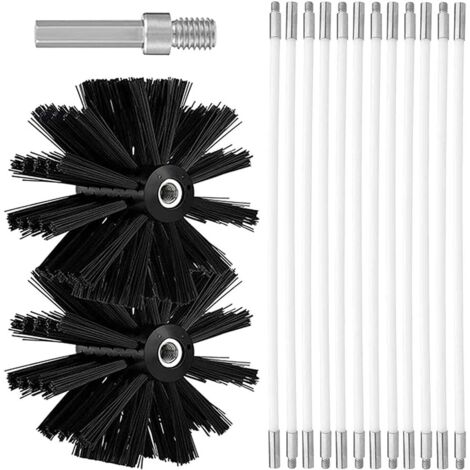 Lntyq Verstellbares Schornstein-Reinigungsbürsten-Set, Schornsteinbürsten-Set inklusive 12 410 mm flexiblen Stangen und 2 Holzofen-Bürstenköpfen, Schornstein-Reinigungswerkzeug