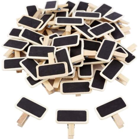 Lntyq 50 Stück Mini-Tafel mit rechteckigem Clip, Mini-Notiztafel aus Holz, Set aus rechteckigen Mini-Tafeln, geeignet für Hochzeiten, Veranstaltungen, Büros, Küchen, Namensschilder (1/5)