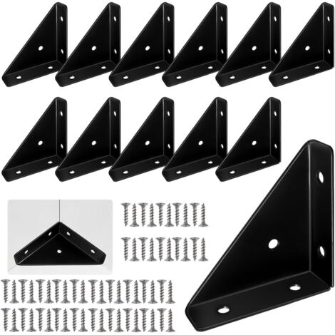 Lntyq 12 Stück Dreieck-Regalhalterungen aus Metall, schwarze Dreieck-Regalhalterungen, Eckstreben aus Metall, Dreieckhalterung für Möbel, Winkelhalterung mit Schrauben, für Schreibtischbettkante