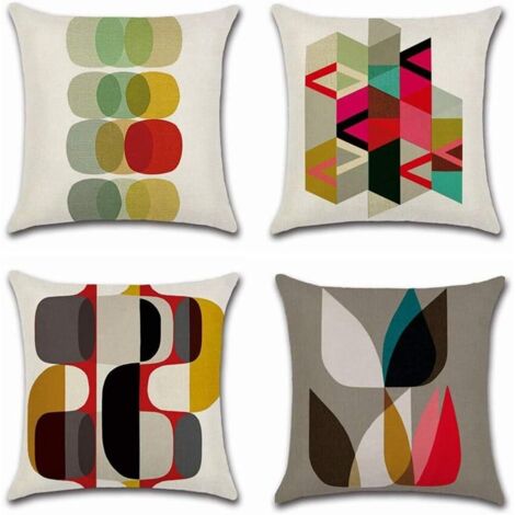 Lntyq Stück Kissenbezüge 45 x 45 cm, quadratischer dekorativer Kissenbezug, Sofakissenbezug, bunt bedruckt, buntes geometrisches Muster, Leinen, Heimdekoration für Schlafzimmer, Wohnzimmer, Büro (1/5)