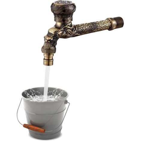 Lntyq Gartenhahn im Vintage-Stil mit langem Griff: Antiker Gartenhahn in antiker Drachenform, antiker Messinghahn mit langem Griff, Gartenhahn für Zuhause, Küche, Badezimmer