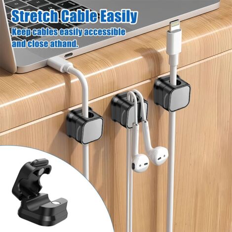 Lntyq Stück Kabelklemmen, magnetischer Kabel-Organizer, magnetische Kabelklemmen, magnetischer und selbstklebender Kabel-Organizer, für USB-Ladekabel, für Zuhause, Büro, Kabelmanagement (schwarz