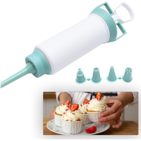 Lntyq Zuckergussspritze zum Backen – Donut-Spritze – Sahnespritzen-Set – Topping-Spritze – Dessert-Dekoration – mit 5 Düsen für Cupcakes, Donuts, Kekse, Gebäck (1/5)