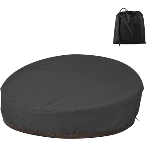 Lntyq Runder Sofa-Bettbezug, wasserdichter Gartenbettbezug, runder 210D Oxford-Sonnenliegenbezug, (228 x 83 cm) (Schwarz)