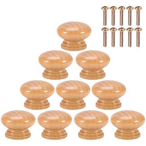 Lntyq 10 Stück Griff Türknauf Naturholzknöpfe Runder Pilz Schrank Knauf Griffe mit Schrauben S/M/L (28 mm) (1/5)