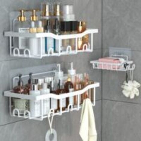 Lntyq Douche sans Percage, Rangement Salle de bain Lot de 3,Etagere Salle De Bain Sans Percage Etagere De Douche Salle De Bain Accessoire (Blanc) (1/4)