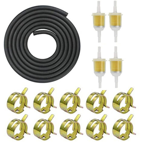 Lntyq Kraftstoffleitungssatz, Motorrad-Kraftstofffilter, mit 4 Kraftstofffiltern, 2 m Kraftstoffschlauch, 10 Schlauchschellen, Kraftstofffilter (1/5)