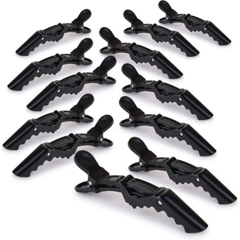 Lntyq 12er-Pack professionelle Haarspangen aus Kunststoff für Damen – langlebige Krokodilklemmen mit rutschfestem Griff und großen Zähnen für einfaches Stylen (schwarz)