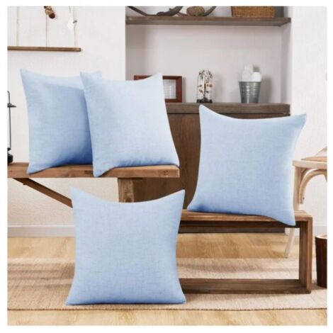 Lntyq Lot de 4 Housse de Coussin Effet Lin, 45x45 cm, Bleu Clair (1/4)