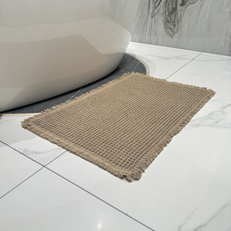 Lntyq Ultraweiche Badematte mit Waffelmuster, rutschfester Badezimmerteppich mit Quasten, super saugfähig und maschinenwaschbar, für Badezimmer, Dusche, Badewanne (braun, 43 x 61 cm)