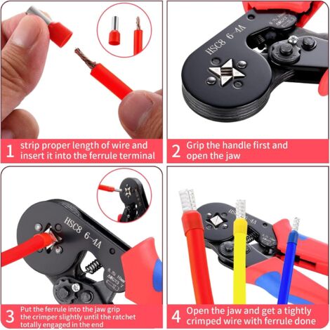 Outil électricien Professionnel Pince à Sertir BLOSTM Avec 1200 Cosses - Ajustable 0.25-10mm² Pour Câbles Électriques Embout Fil Electrique Souple