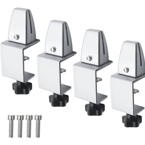 Lntyq 4 Stück Plexiglas-Schreibtischklemmenhalter, verstellbare Schreibtischtrennklemmen aus Aluminium für Callcenter, Büros (Silber) (1/5)