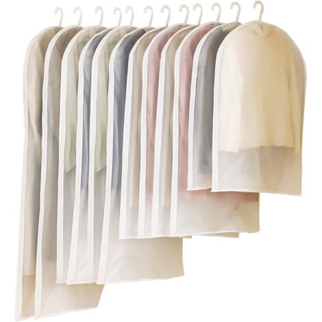Lntyq 12 Stück Kleidersäcke mit Reißverschluss, staubdicht, wasserdicht, milbendicht, feuchtigkeitsbeständig, faltbare, transparente Kleidersäcke für Hemden, Anzüge, Mäntel (weiß) (1/4)