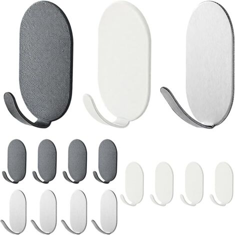 Lntyq 15 selbstklebende Haken, Metallwandhaken, Klebehaken, selbstklebende Handtuchhaken für Küche, Bad, Büro, Kleiderschrank (Weiß + Schwarz + Silber)