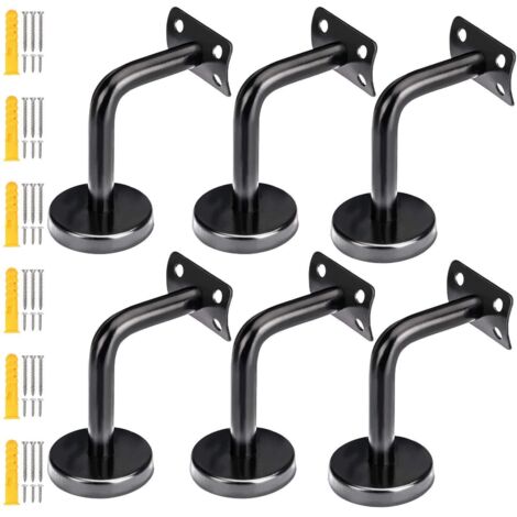 Lntyq Set mit 6 mattschwarzen Treppengeländerhalterungen aus Edelstahl, Handlaufhalterung für Treppengeländer, Holzhalterung, Schraubverlängerungsrohre inklusive (1/5)