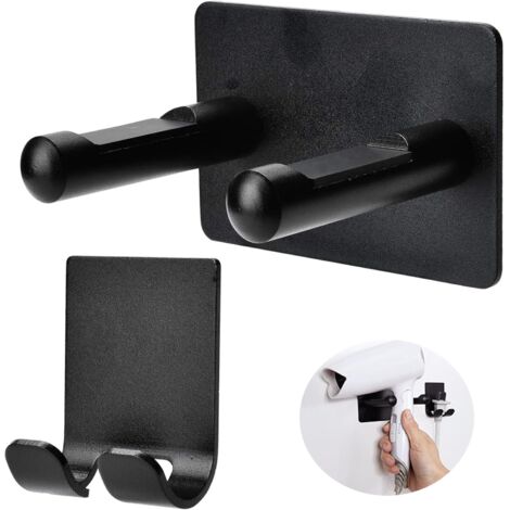 Lntyq Haartrocknerhalterung, kein Bohren erforderlich, Wandmontage, geeignet für Badezimmer (Schwarz), Aluminiumlegierung, 9 x 5 x 6,8 cm + 5 x 4,5 cm (1/5)