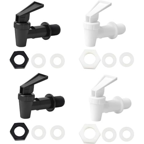 Lntyq 4-teiliges Getränkezapfhahn-Set, auslaufsicherer Kunststoff-Getränkezapfhahn für Grillpartys und Picknicks (2 schwarze + 2 weiße), 10 x 6,1 cm (1/5)