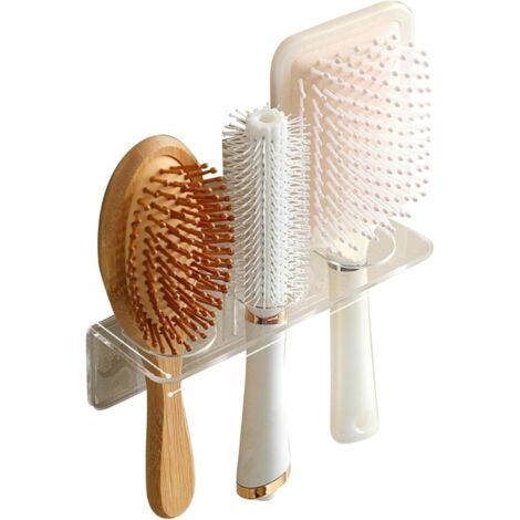 Lntyq Haartrocknerhalter, Haarbürstenhalter, 2-teiliger transparenter Haarbürsten-Organizer mit 3 Löchern, selbstklebender Wand-Haarbürstenhalter, Kunststoff, 17,5 x 5,6 x 5,6 cm (1/5)