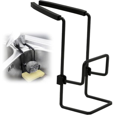 Lntyq Küchenschwammhalter, 2-in-1-Organizer ohne Bohren, Halterung für Spülschwämme, Abtropfstopfen und Bürsten, schwarz – platzsparendes Design, hohe Tragkraft, langlebiges Material (1/5)