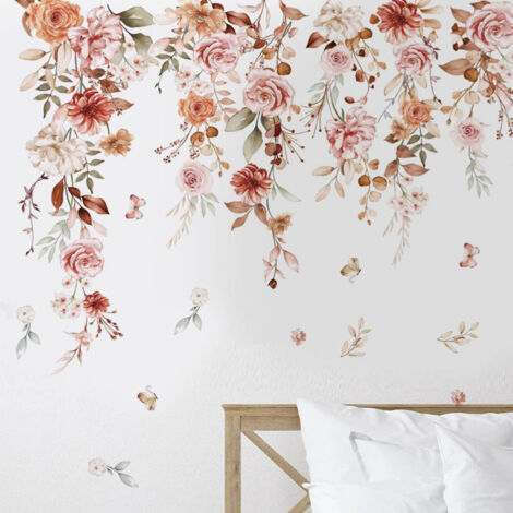 Lntyq Große Boho-Blumen-Wandtattoos zum Aufhängen, florale Rankenblätter, Wanddekoration für Mädchenzimmer, Wohnzimmer und Küche