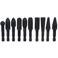 Lntyq 10-teiliges Rotationsfräser-Raspel-Set, 6,35 mm Kohlenstoffstahl, sechseckiger Griff, Rotationsfräser, Schnitzwerkzeug für Holzschnitzerei, Metallpolieren, Gravieren, Schwarz