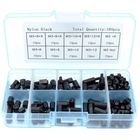 Dadi E Viti M3 Kit Dadi E Viti In Nylon Nero M3 - Assortimento 160 Pezzi, Distanziatori Esagonali Per Progetti Fai-da-te Distanziali Esagonali Nylon Fai Da Te