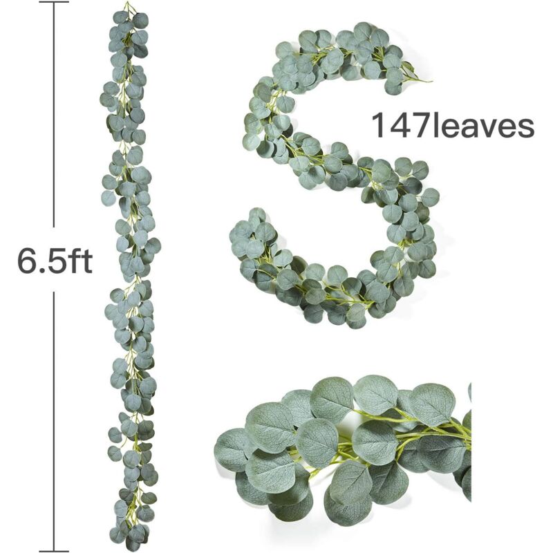 2 Guirlandes Eucalyptus Artificiel - 1.8 M Chacune, Feuilles Vertes Réalistes, Déco Mariage, Noël, Murale - 7