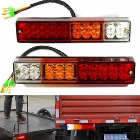 Biqiure Lot 2 Feux Remorque LED 24V 55 LEDs - Multifonction Stop/Position/Recul/Clignotant, Protection Grille Métal, IP67 Étanche