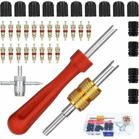Kit De Réparation Valve Presta 18 Pièces – Outil En Alu, Adaptateurs, écrous Et Capuchons