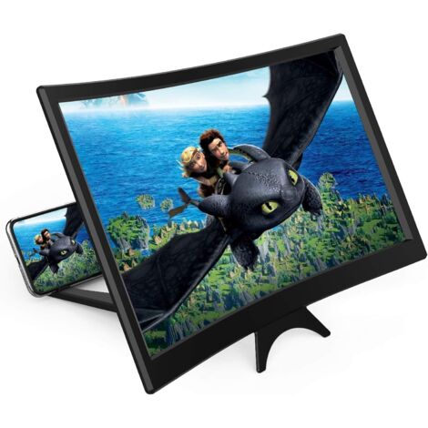 Loupe d'écran incurvée de 14" pour téléphone portable - Agrandisseur d'écran de projecteur grossissant 3D HD pour films, vidéos et jeux - Support de téléphone pliable avec amplificateur d'écran - Comp (1/5)
