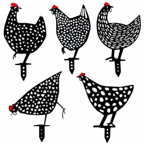 Lot de 5 poules réalistes - Décoration de jardin - Décoration en forme de poulet - Silhouette de cour Pour pelouse, chemin, trottoir, jardin (1/5)