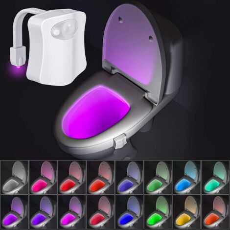 Veilleuse 16 couleurs – Veilleuse de toilette, lumière automatique avec capteur de mouvement pour salle de bain, veilleuse lumineuse adaptée à toutes les toilettes (multicolore, petit) (1/5)