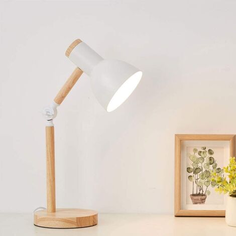 Lampe De Table En Bois Et Verre Blanc - Abat-jour Boule Laiteux, Culot E27 Max 60W - Pour Chambre, Bureau, Salon...