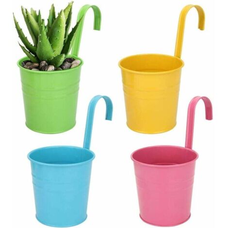 Pot de Fleur Suspendu en métal, Pot de Fleur Exterieur avec Trou de Drainage Parfaits pour Jardin, Balcon, Clôture, Patio, Décoration 4 Pièces (1/5)