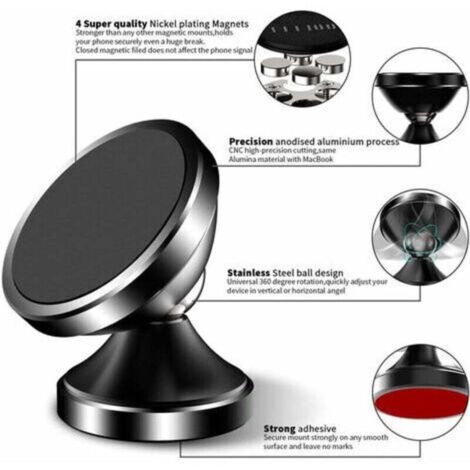 Support Telephone Voiture, [Lot de 2] ivoler porte Téléphone Voiture Universel 360° Rotation, Magnetique portable Aimant Adhésif pour Smartphone, Compatible pour Phones ou appareils GPS-Noir (1/4)
