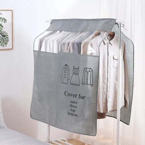 VURAHOME - Housses de Vêtements Transparent Fenêtre Anti-Poussière Vêtements Housse Protège Portant Universelle Garment Covers pour Chemise Costumes Manteaux Clothes (90x110 cm, gris) (1/5)