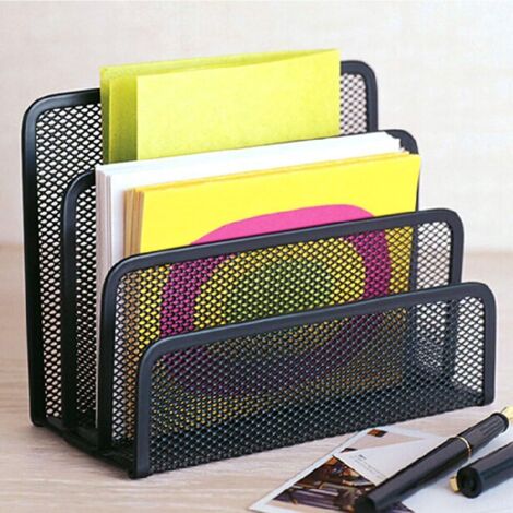 Porte-lettres en métal noir avec 3 compartiments – Dimensions 17,5 x 8,3 x 14 cm – Organisateur de bureau durable et ventilé (1/5)