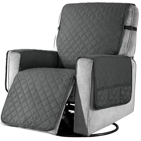 Protège fauteuil avec poches, protège fauteuil pour fauteuil TV 1 place poches housse fauteuil lavable protection fauteuil gris,S
