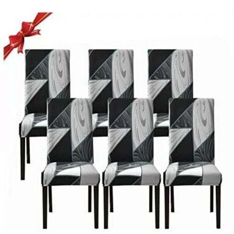 Lot de 6 housses de chaise de salle à manger, housses de chaise extensibles, housses de protection amovibles en spandex lavables (géométrie noire, 6 pièces) (1/5)