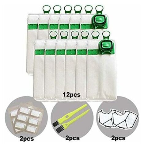 Kit Sac Aspirateur Compatible pour Vorwerk Kobold VK140 VK150 avec Filtre Remplacement 12 Sacs + 2 Filtres Moteur + 12 Parfums + 2 Brosses (1/4)