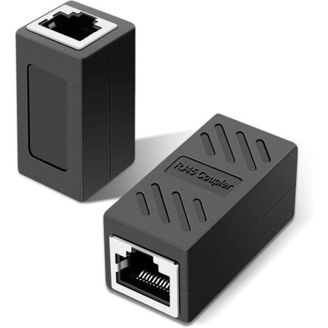2 pièces connecteur rj45, adaptateur ethernet, câble Ethernet Extender Adaptateur Femelle vers Femelle, Noir