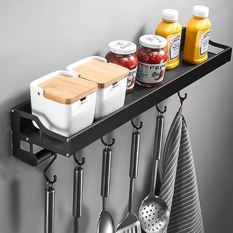 Porte-ustensiles Mural En Aluminium 60 Cm – 10 Crochets Coulissants – Support Jusqu’à 40 Kg – Pour Couteaux, Poêles, Couvercles