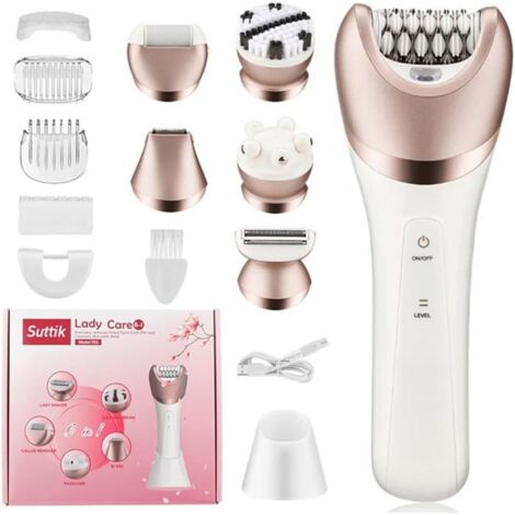 Basetbl – Epilateur électrique femme 6 en 1 – épilation humide et sèche – rasoir, exfoliant, brosse de nettoyage – doux et indolore (1/4)