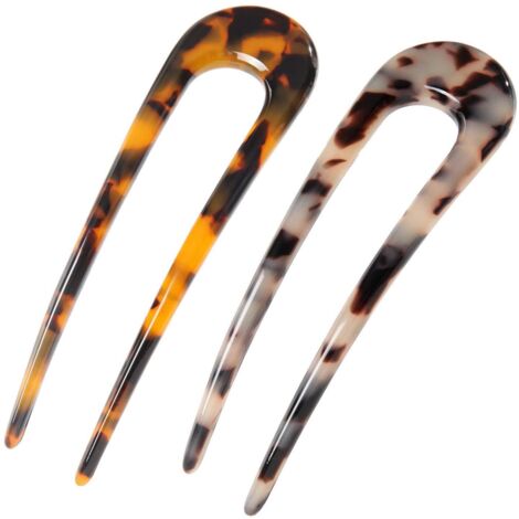 Épingles À Cheveux Françaises En Acétate De Cellulose Forme U Écaille De Tortue Pour Chignon 2 Griffes Lot De 2 (1/5)