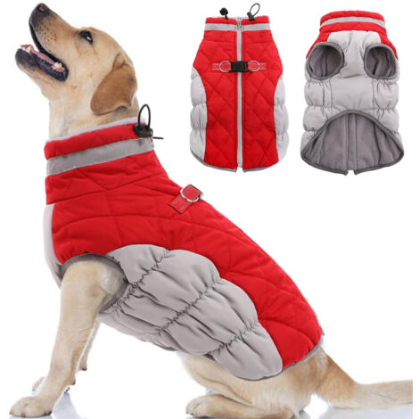 Manteau Hiver Chien Gilet Polaire Avec Harnais Intégré Combinaison Neige Froide Doudoune Coupe Vent Rouge (1/5)