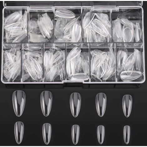 Lot de 500 faux ongles en acrylique transparent de taille moyenne, avec étuis pour manucure DIY, 12 tailles (1/5)