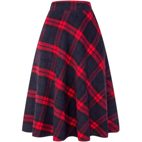 Jupe longue évasée taille haute élastique pour femme, coupe trapèze, à carreaux, chaude, pour l'hiver. (1/5)